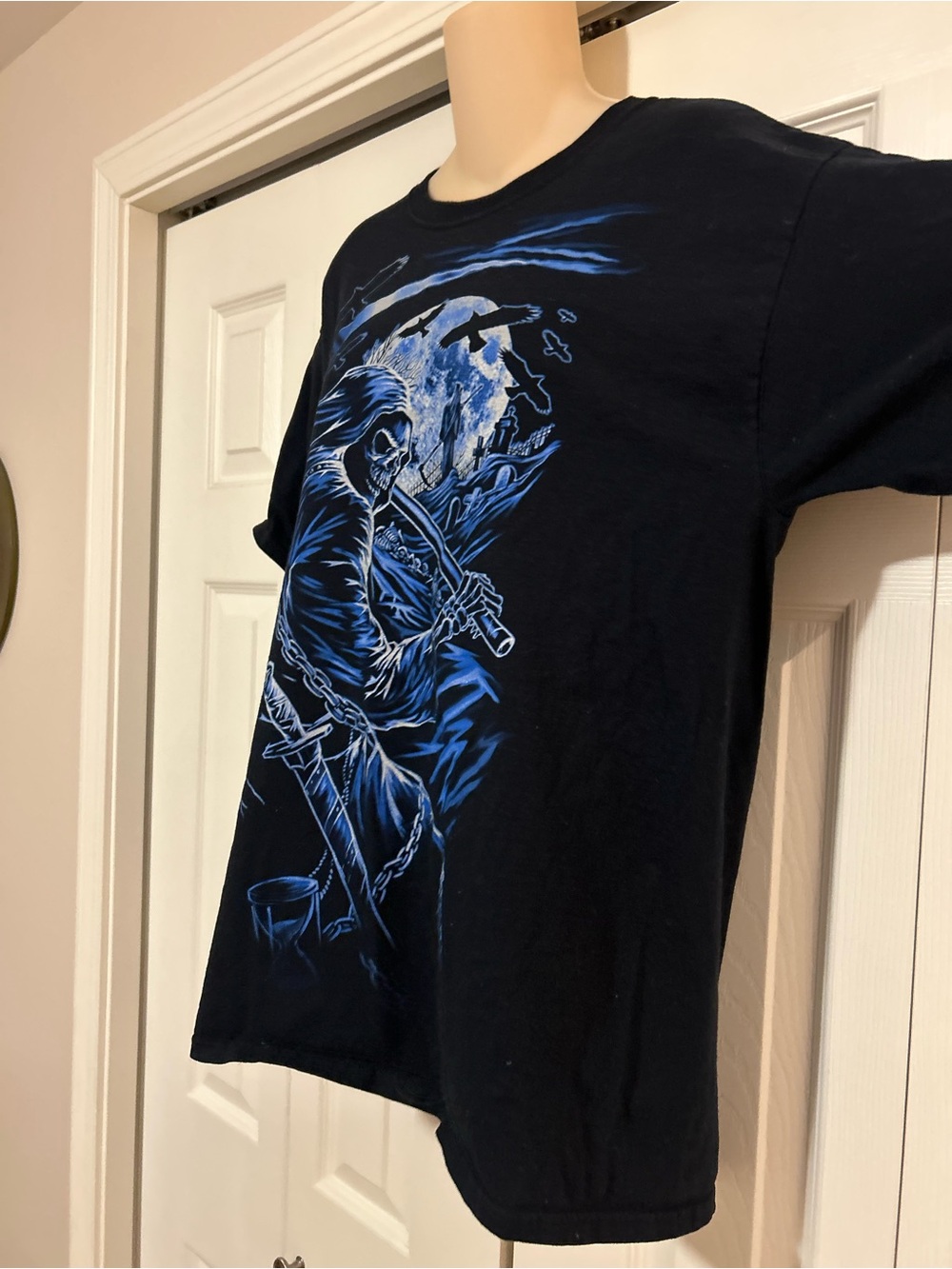90s Black Graphic Reaper T-Shirt - Picture 2 of 4